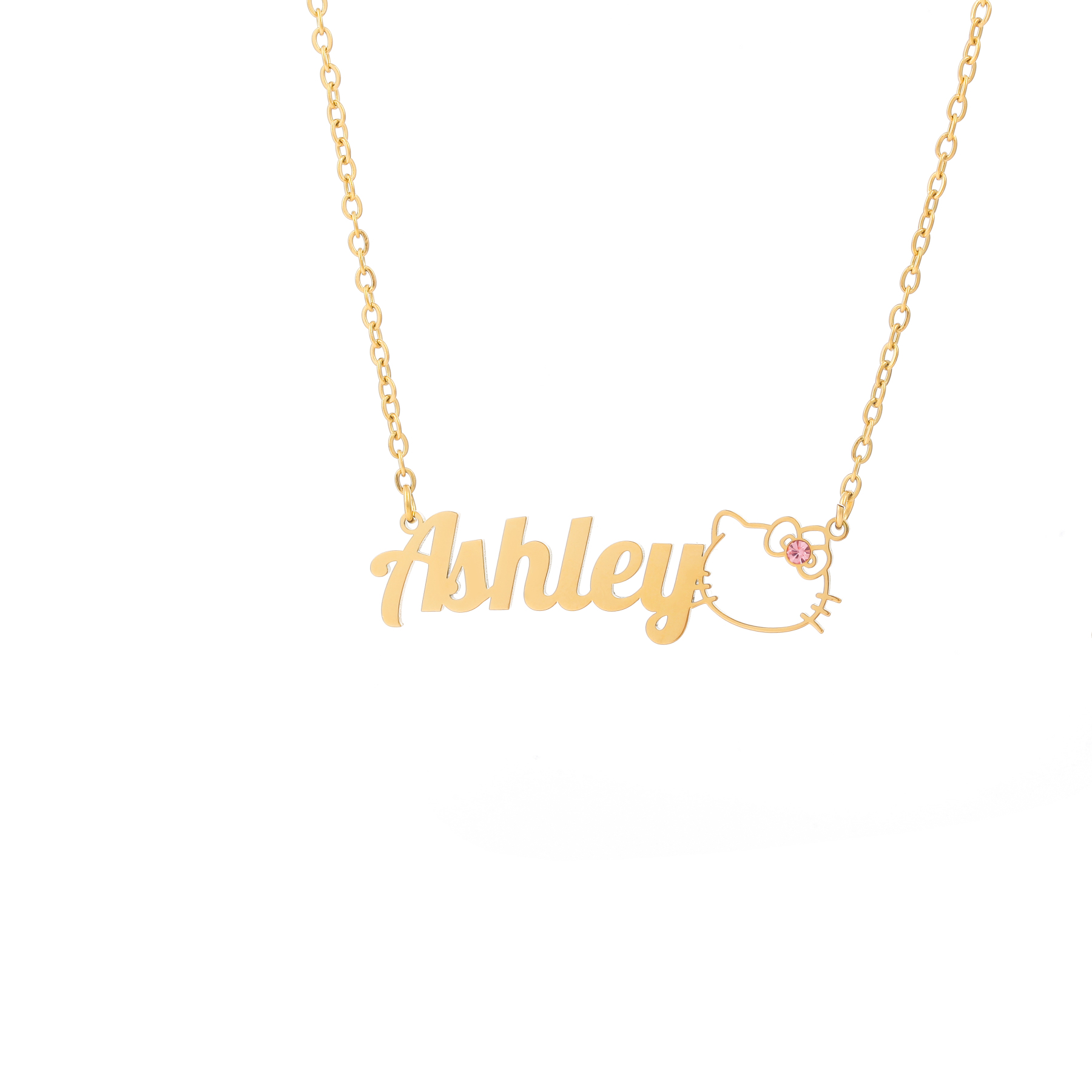 Custom Name and Birthstone Necklace with Hello Kitty Element