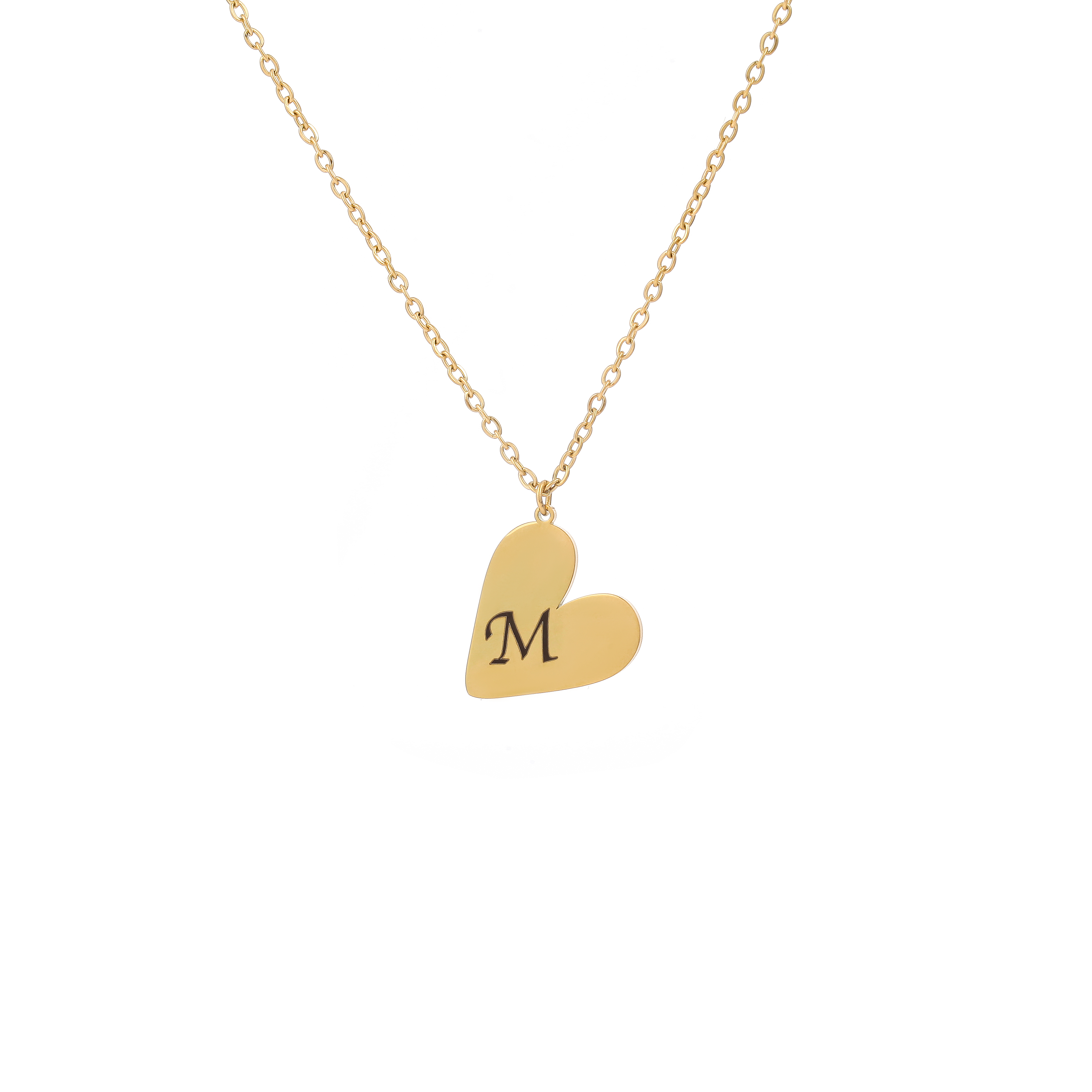Simple Custom Engraved Letter Necklace in Heart Shape