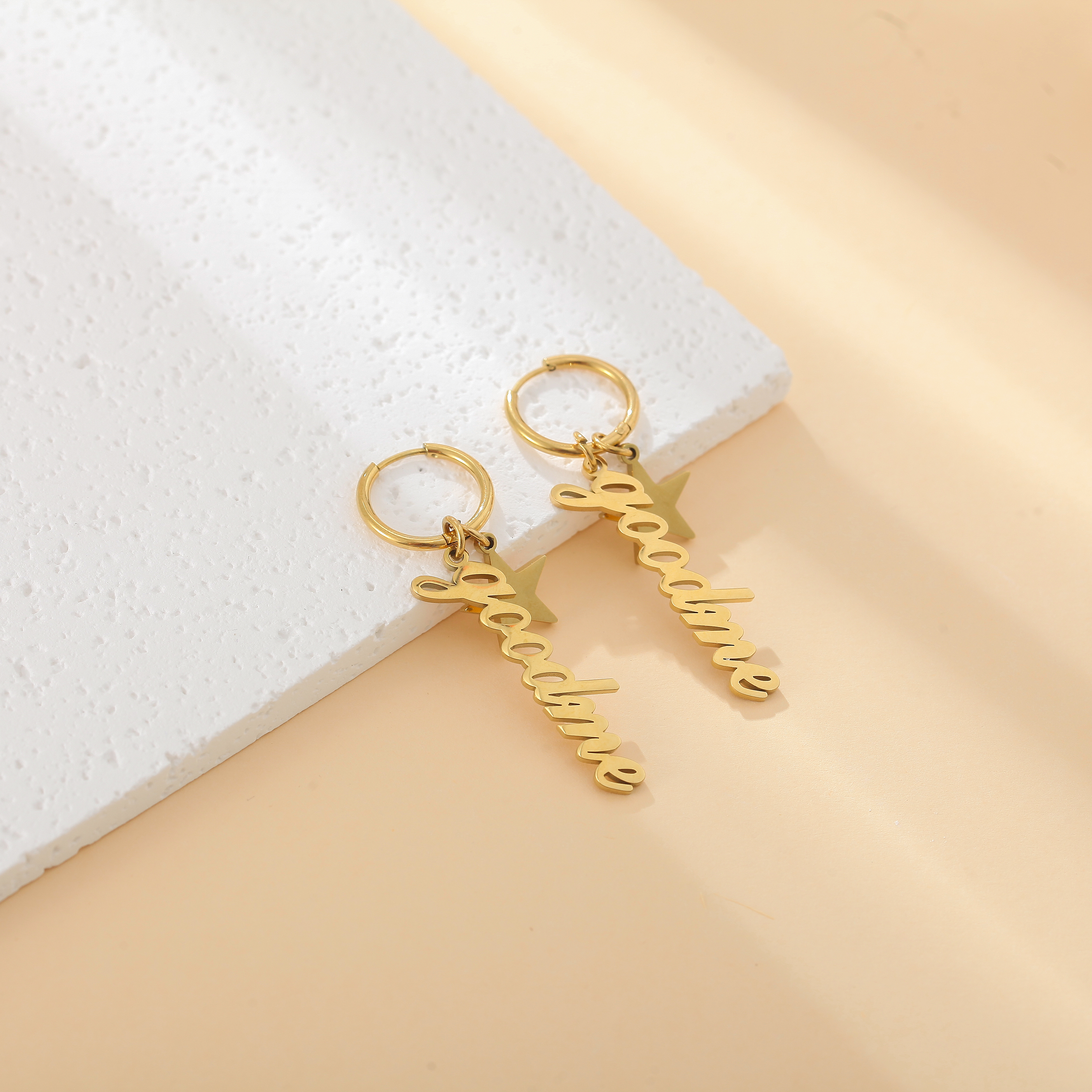 Custom Name Hoop Earrings with Star