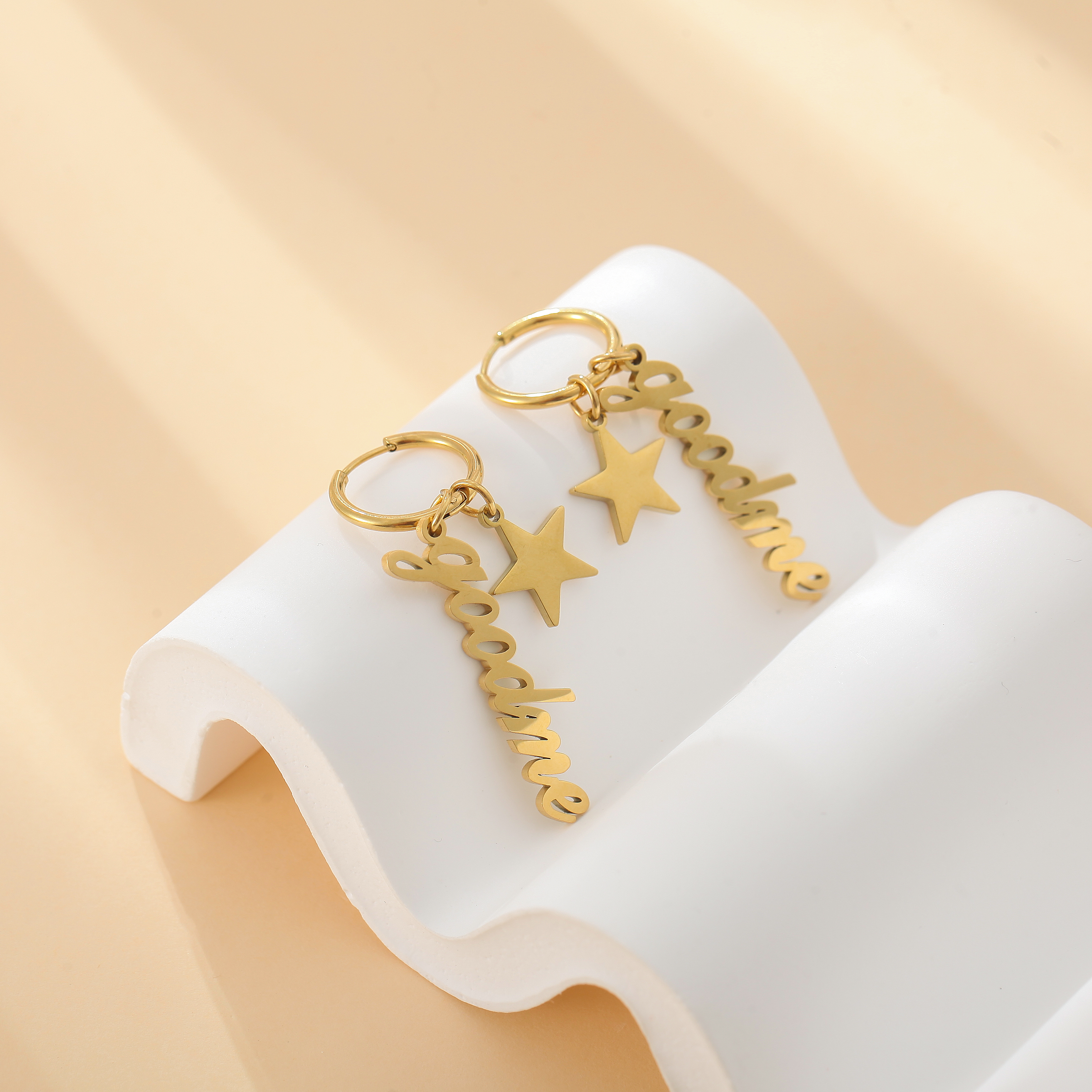 Custom Name Hoop Earrings with Star