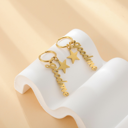 Custom Name Hoop Earrings with Star