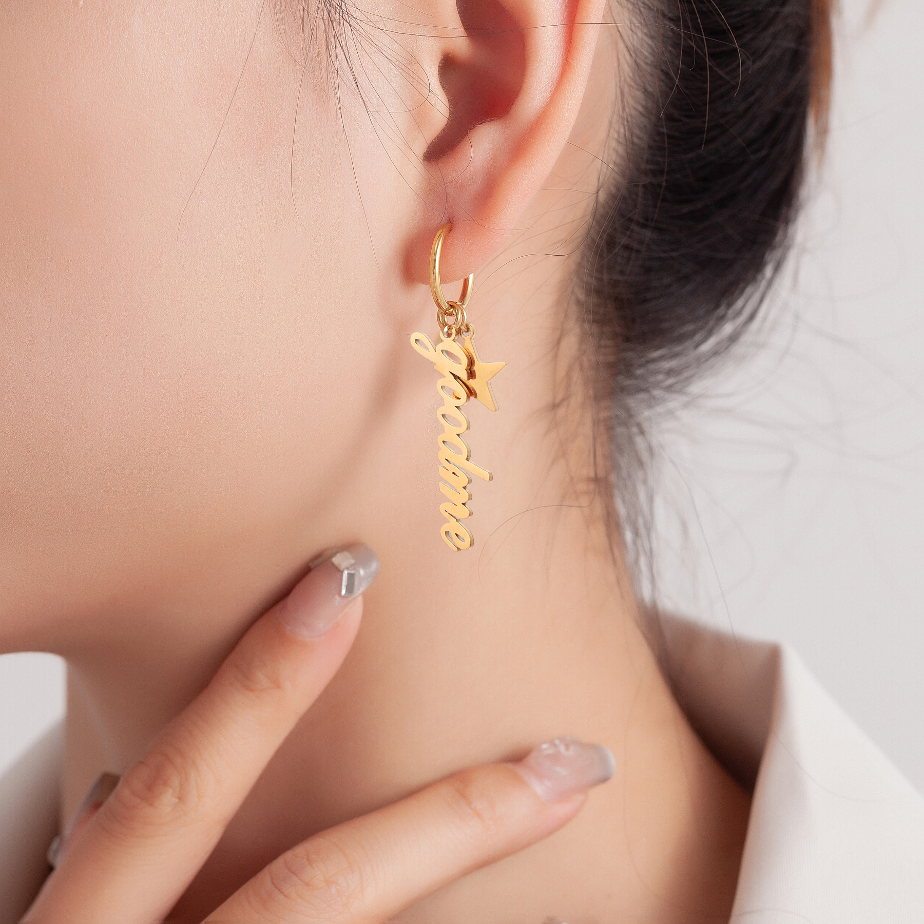 Keychain-Designed Customized Name Pendant Earrings