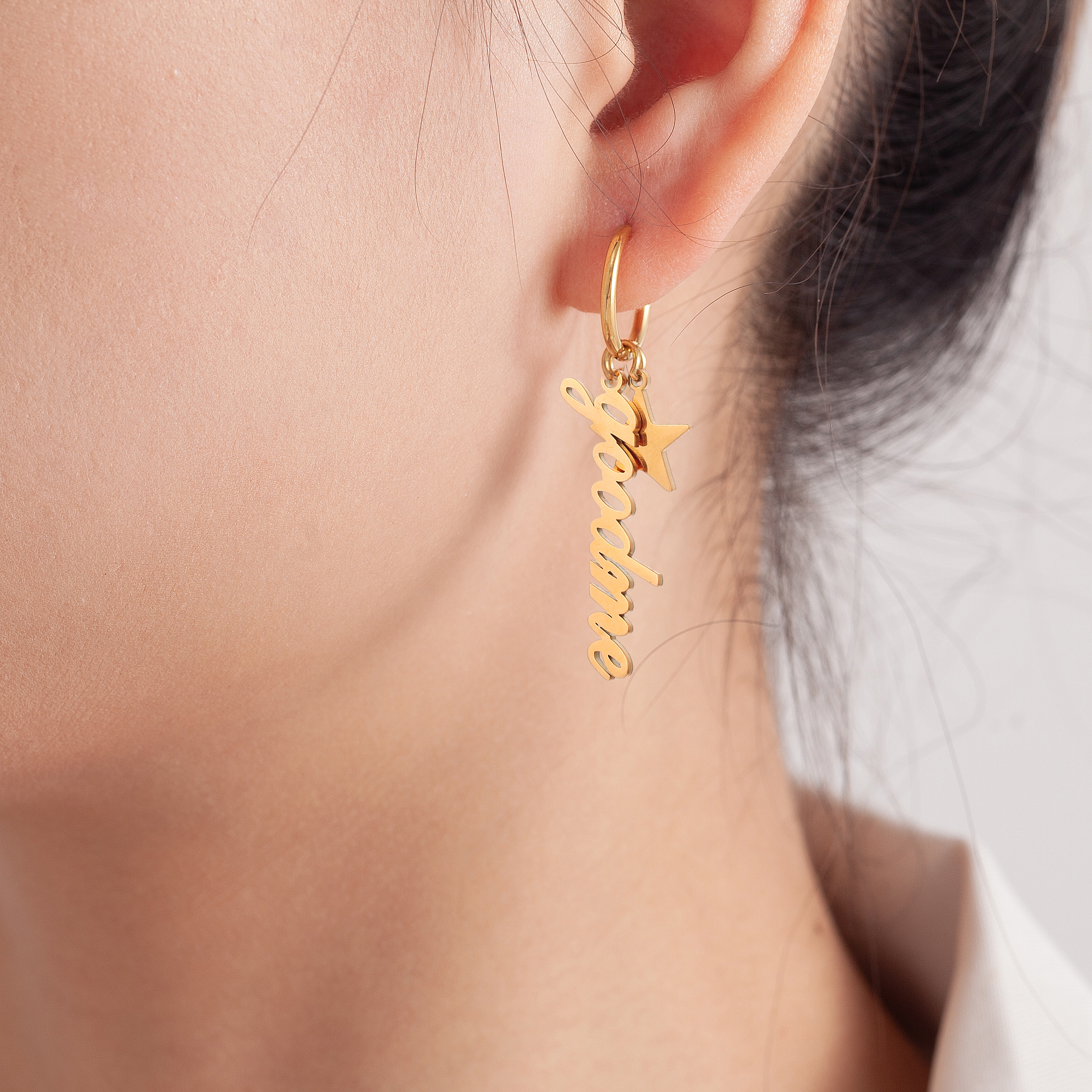 Custom Name Hoop Earrings with Star