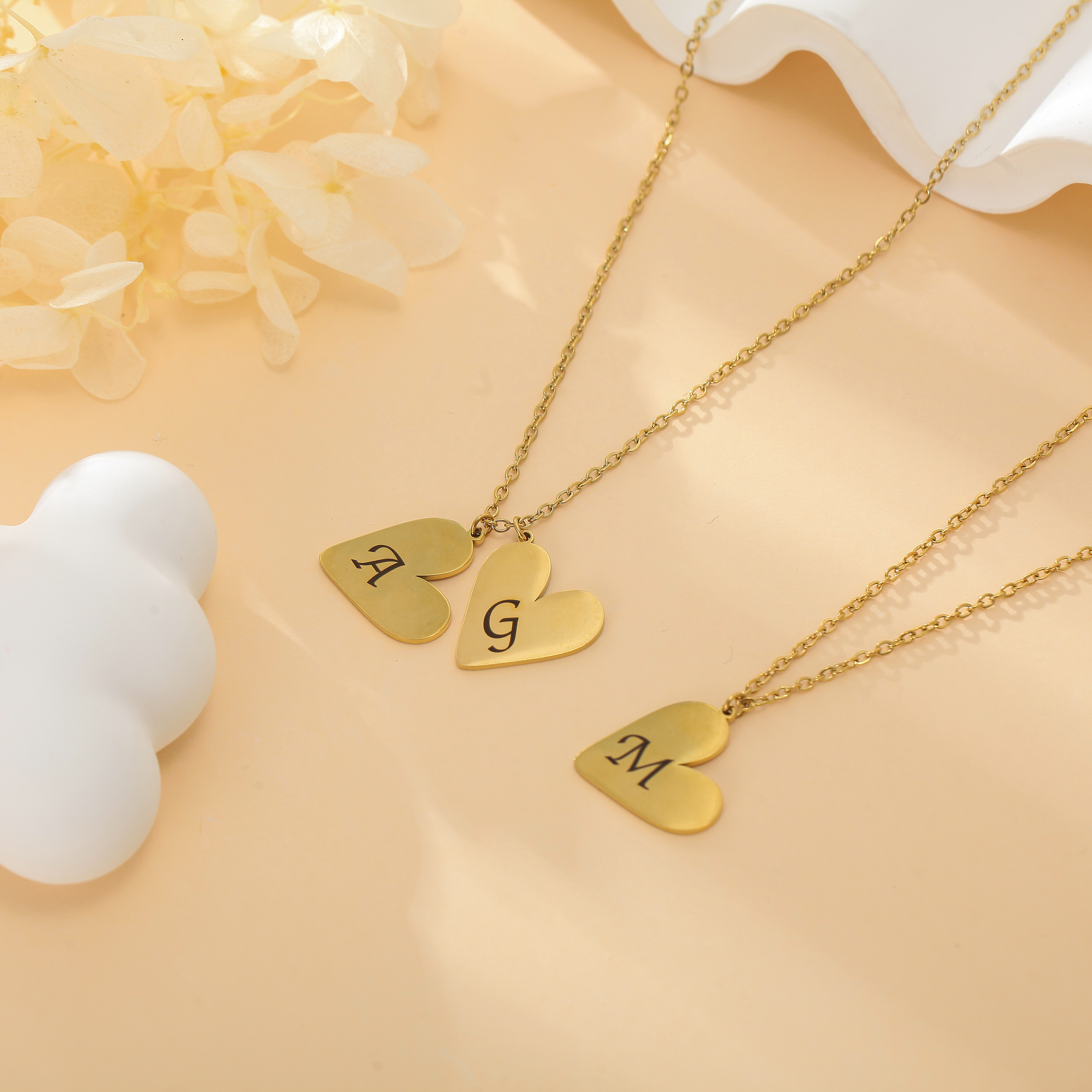 Simple Custom Engraved Letter Necklace in Heart Shape