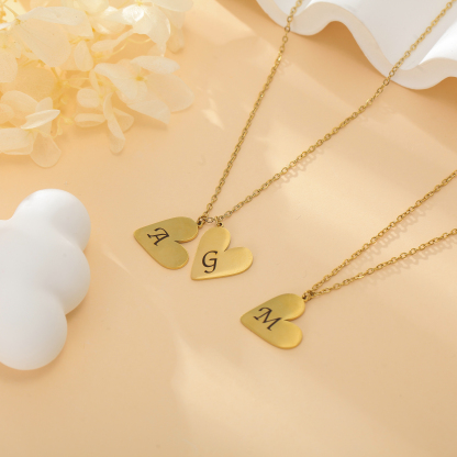 Simple Custom Engraved Letter Necklace in Heart Shape