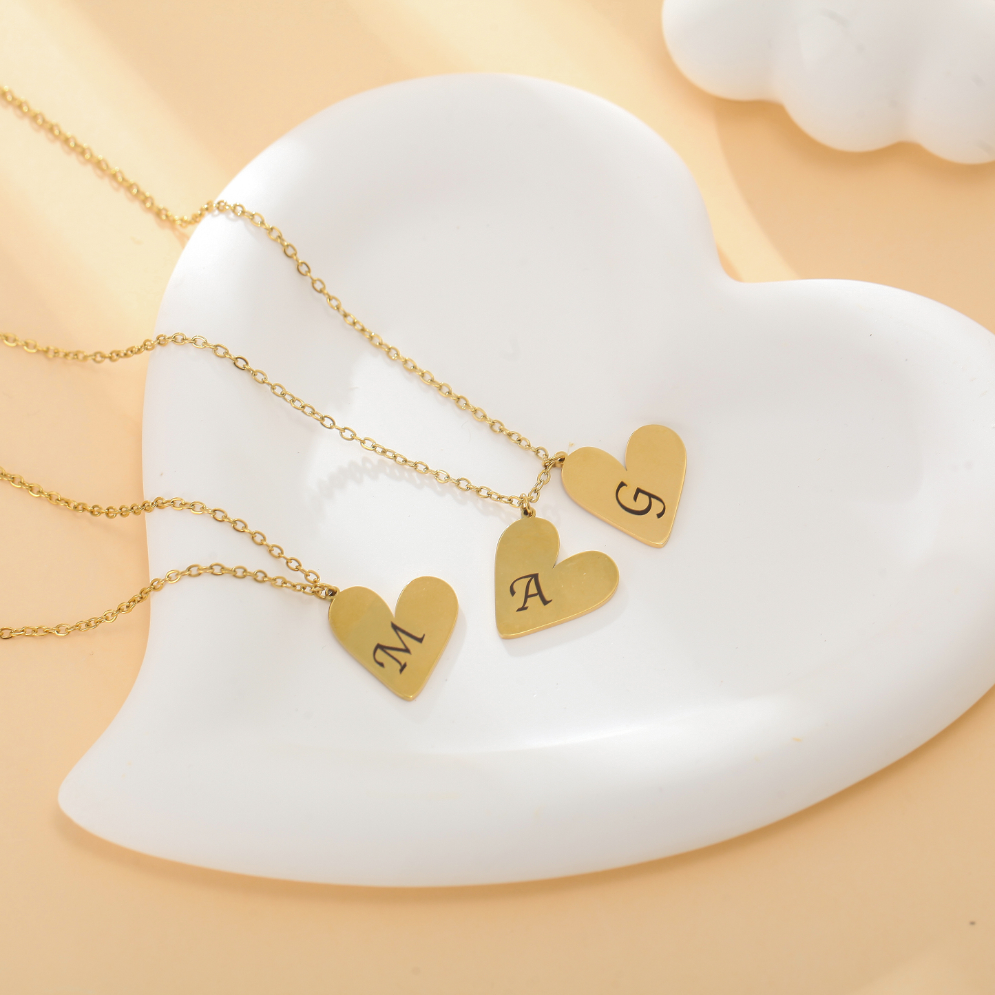 Simple Custom Engraved Letter Necklace in Heart Shape