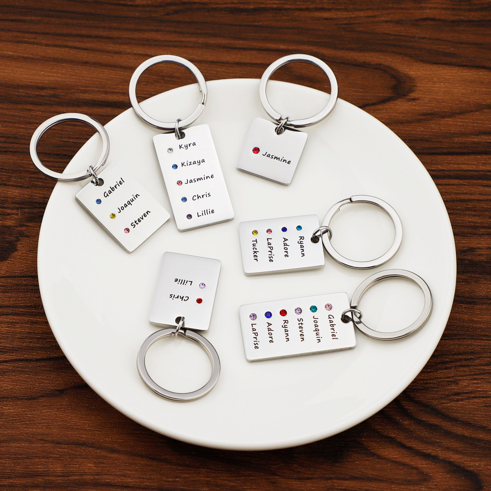 Custom 1-10 Names Birthstone Nameplate Keychains