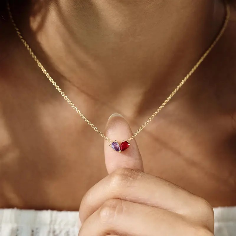 Double Teardrop Birthstone Necklace