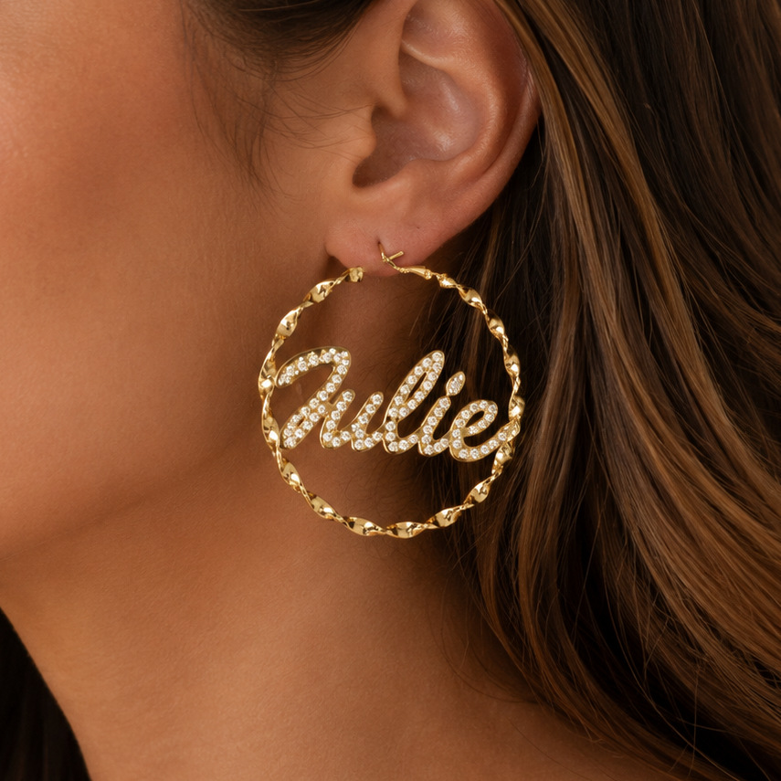 Custom Full-paved Name Hoop Earrings