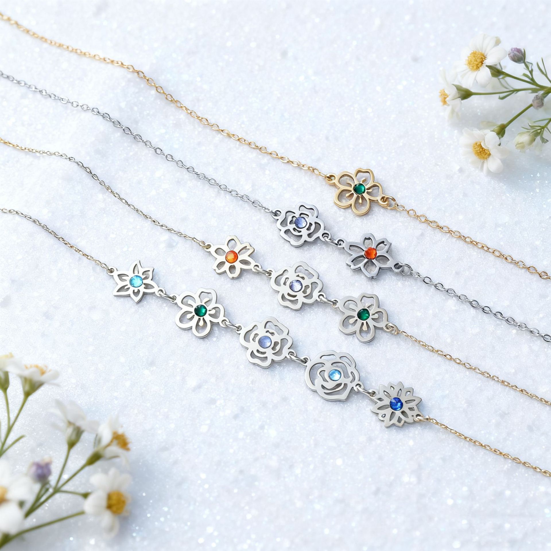 Custom Birth Flowers & Birthstone Necklace