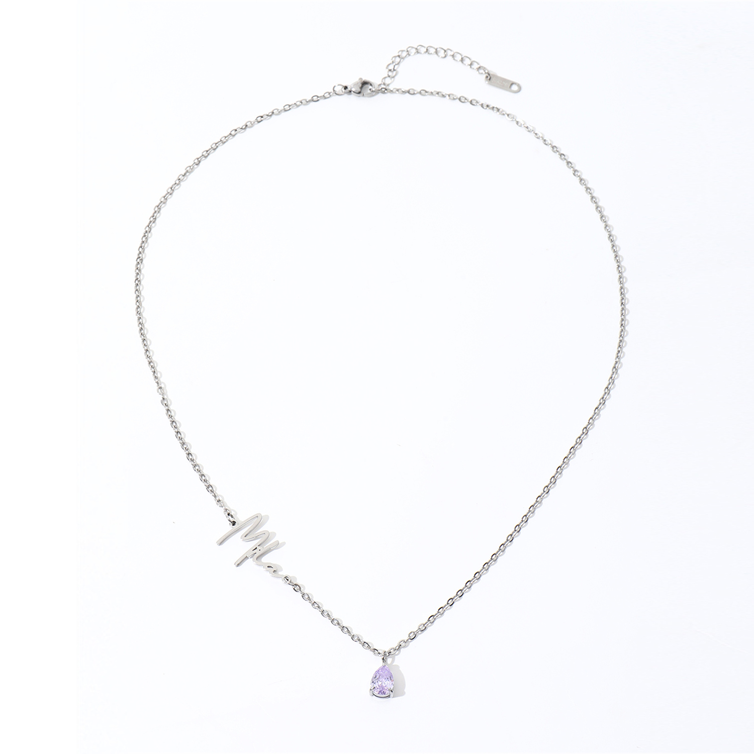 Cursive Name Necklace with Teardrop Birthstone-Spefeel