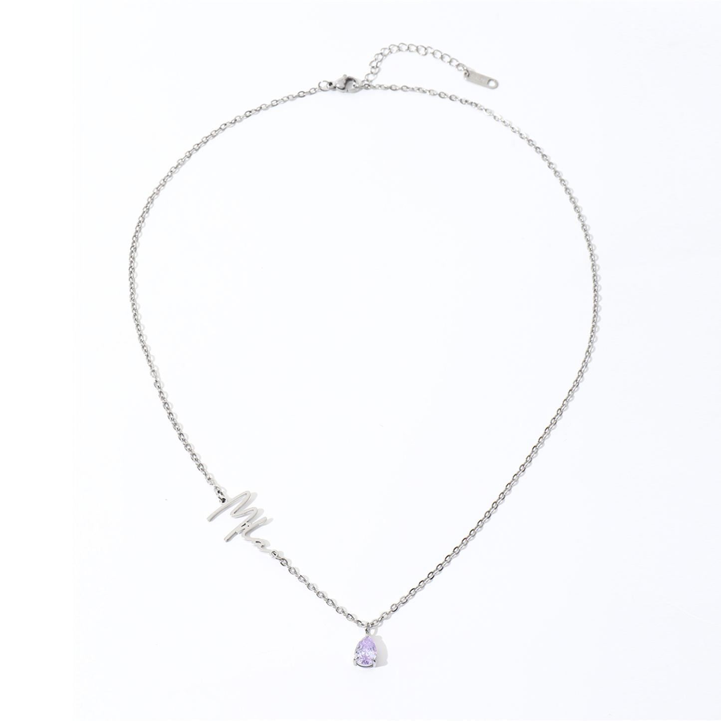 Cursive Name Necklace with Teardrop Birthstone-Spefeel