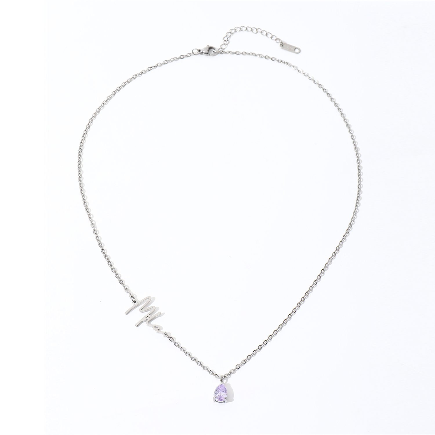 Cursive Name Necklace with Teardrop Birthstone-Spefeel