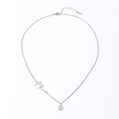 Cursive Name Necklace with Teardrop Birthstone-Spefeel