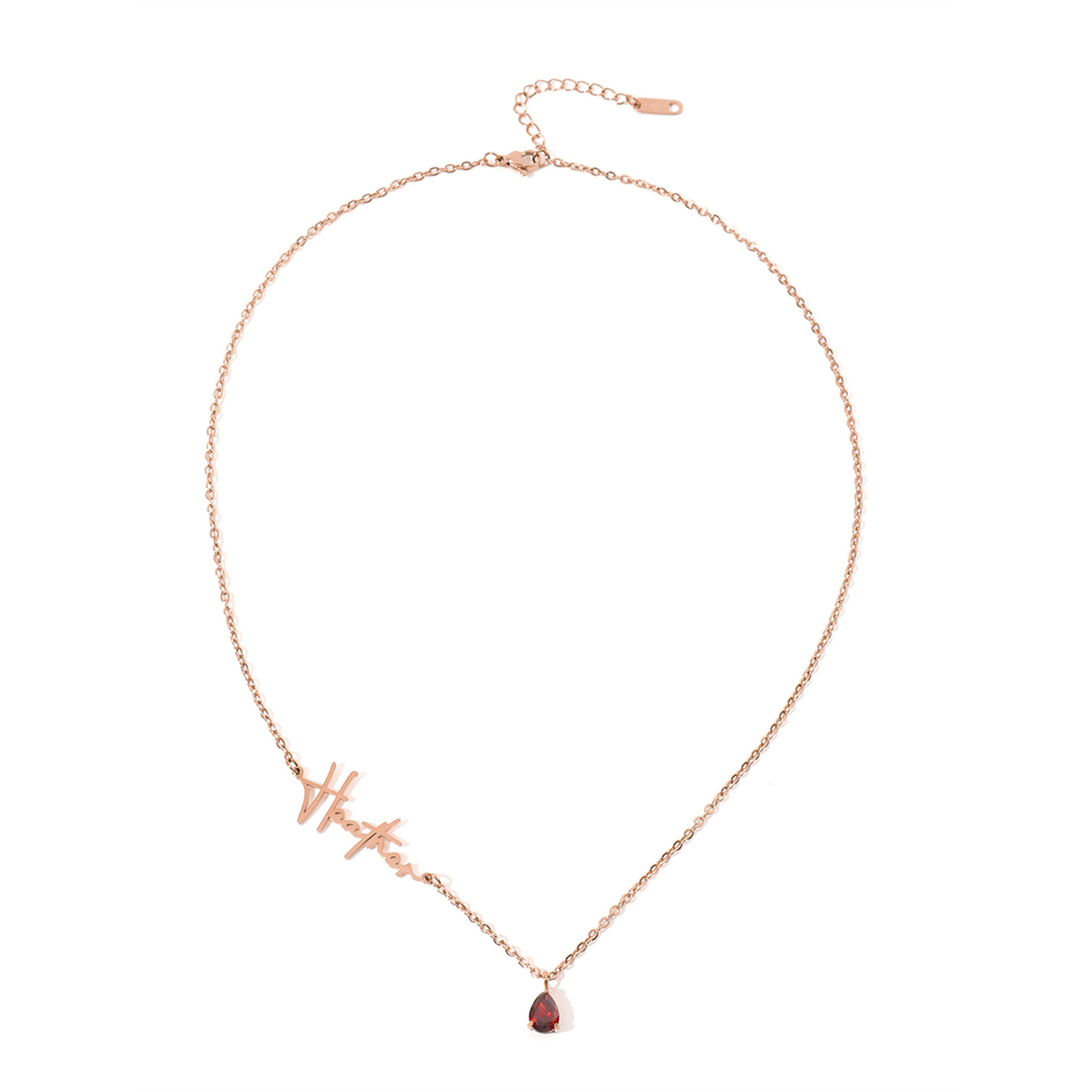 Cursive Name Necklace with Teardrop Birthstone