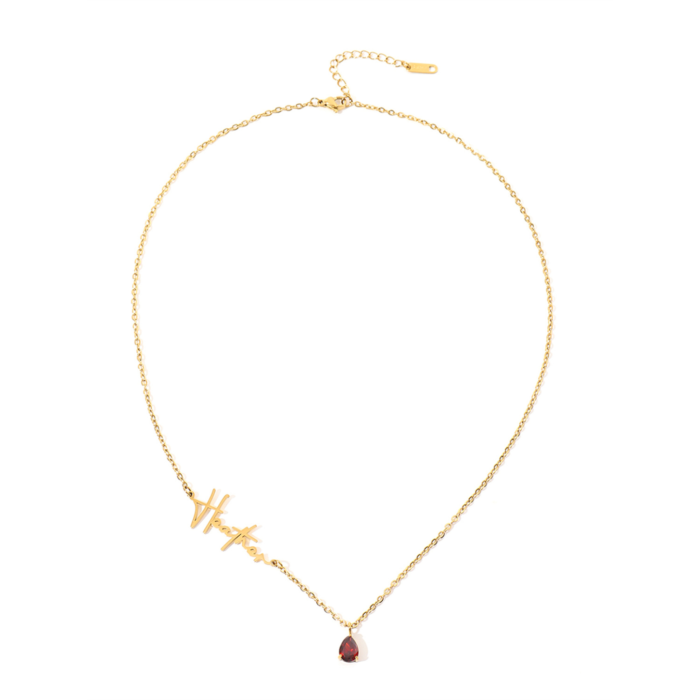 Cursive Name Necklace with Teardrop Birthstone-Spefeel