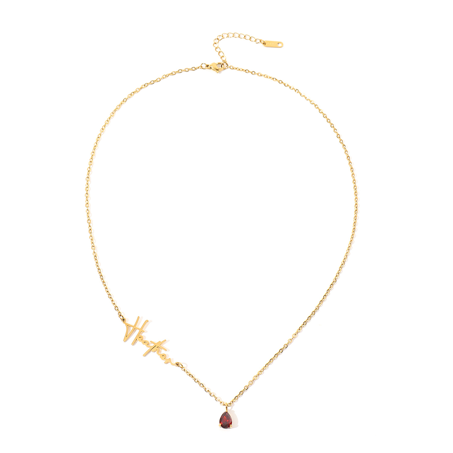 Cursive Name Necklace with Teardrop Birthstone-Spefeel