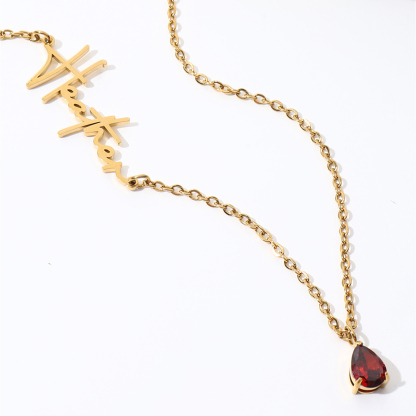 Cursive Name Necklace with Teardrop Birthstone-Spefeel