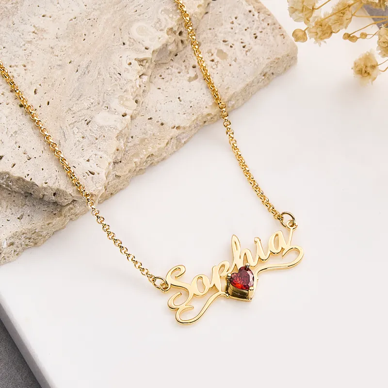 Custom Name Necklace with Birthstone