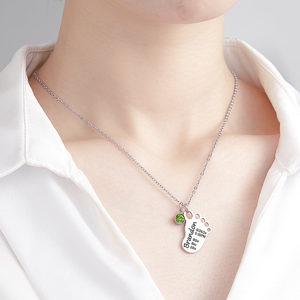 Personalized Baby Birth Date Footprint Necklace with Birthstone