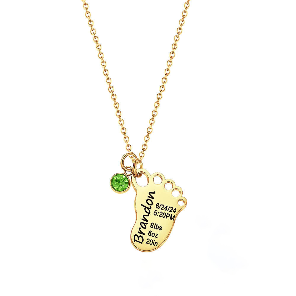 Personalized Baby Birth Date Footprint Necklace with Birthstone