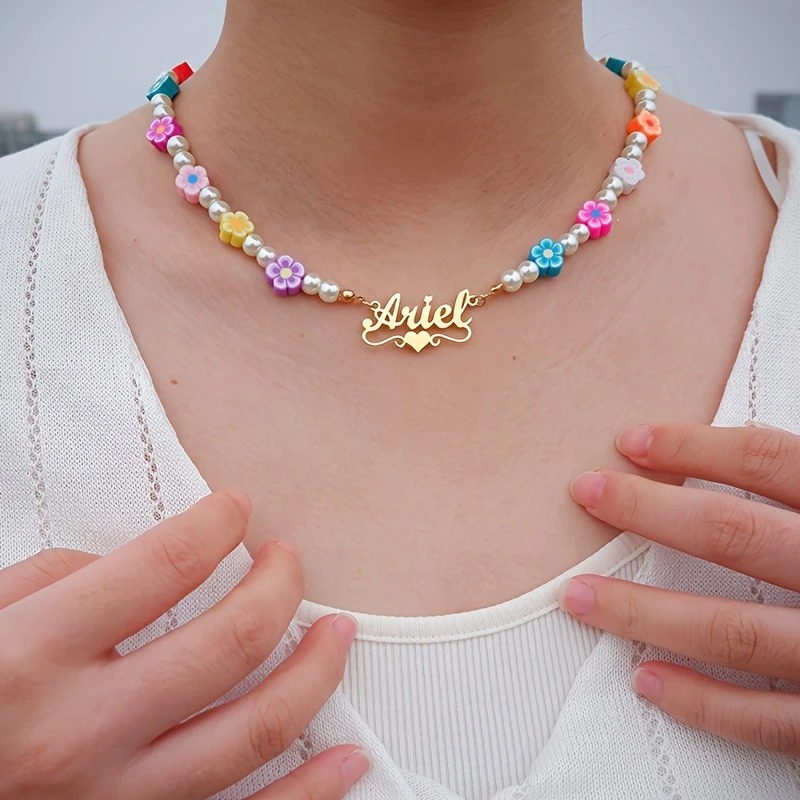 Custom Name Colorful Clay Bead Chain Necklace