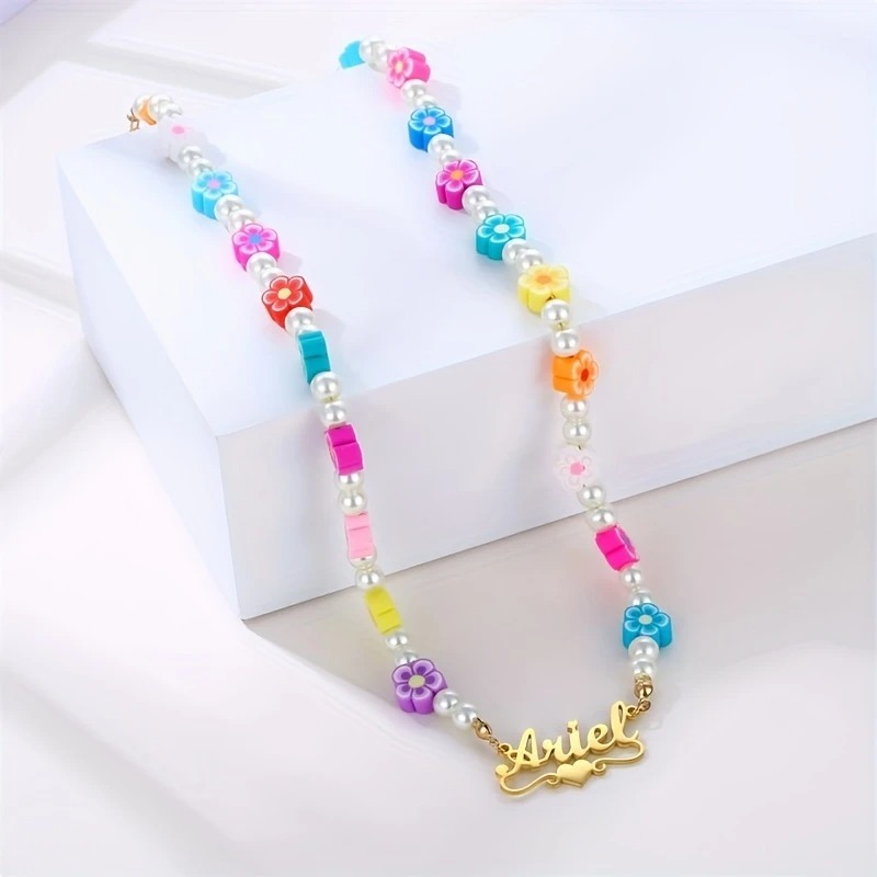 Custom Name Colorful Clay Bead Chain Necklace