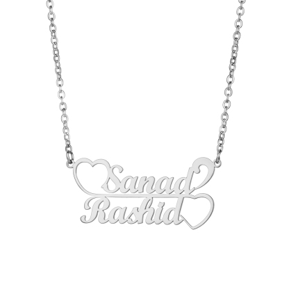 Custom Double Names Connected by Double Hearts Gift for Couple