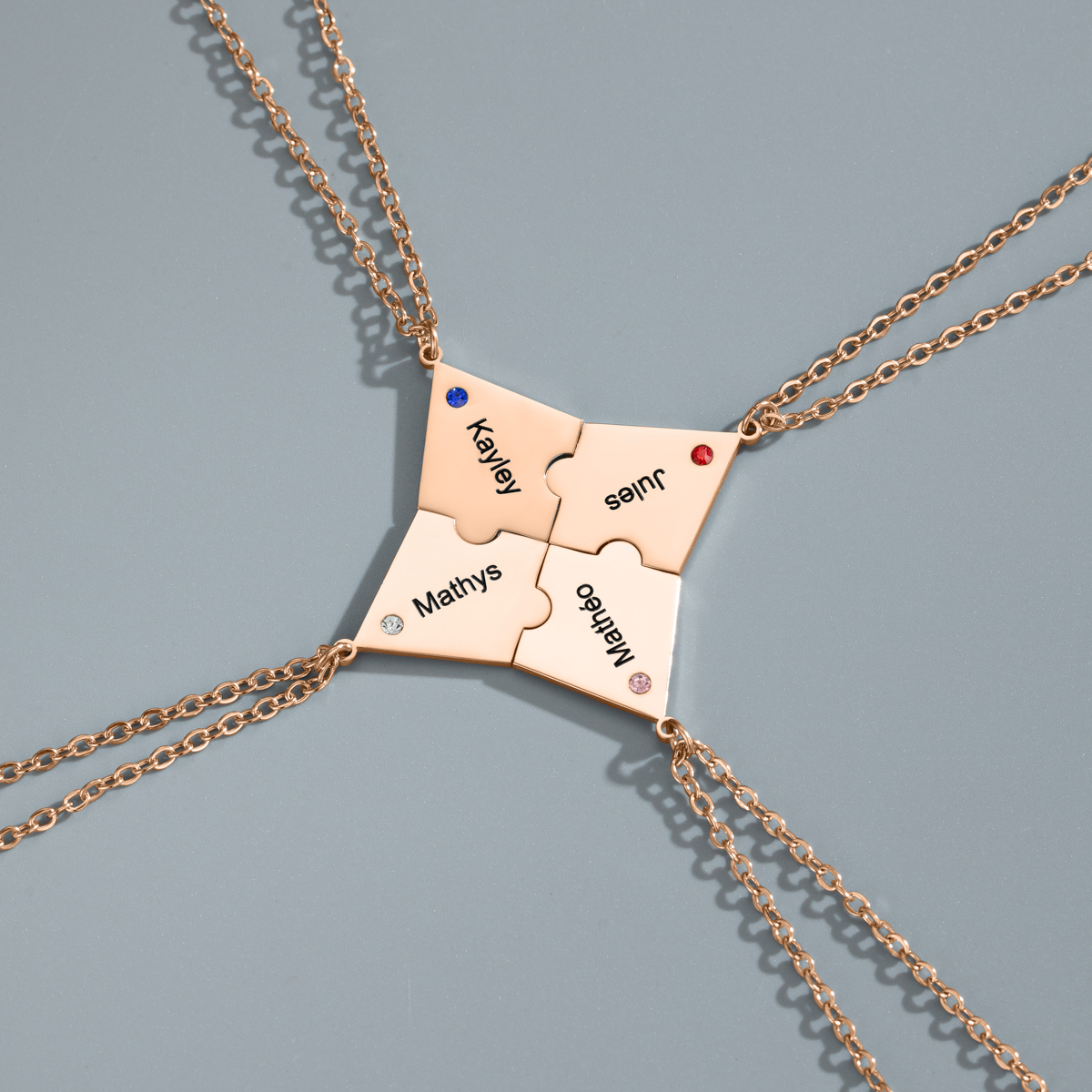 Customized Multiple Name Puzzles Necklace with Birthstone