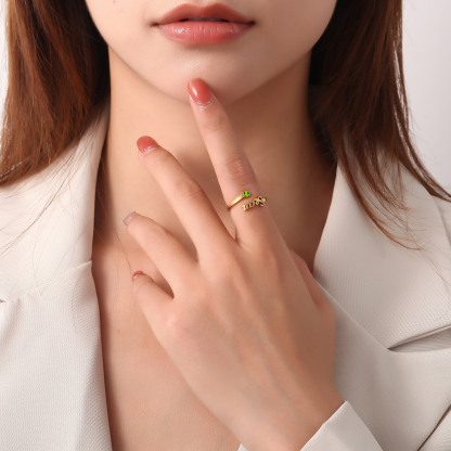 Custom Single Name Birthstone Ring with Open Design