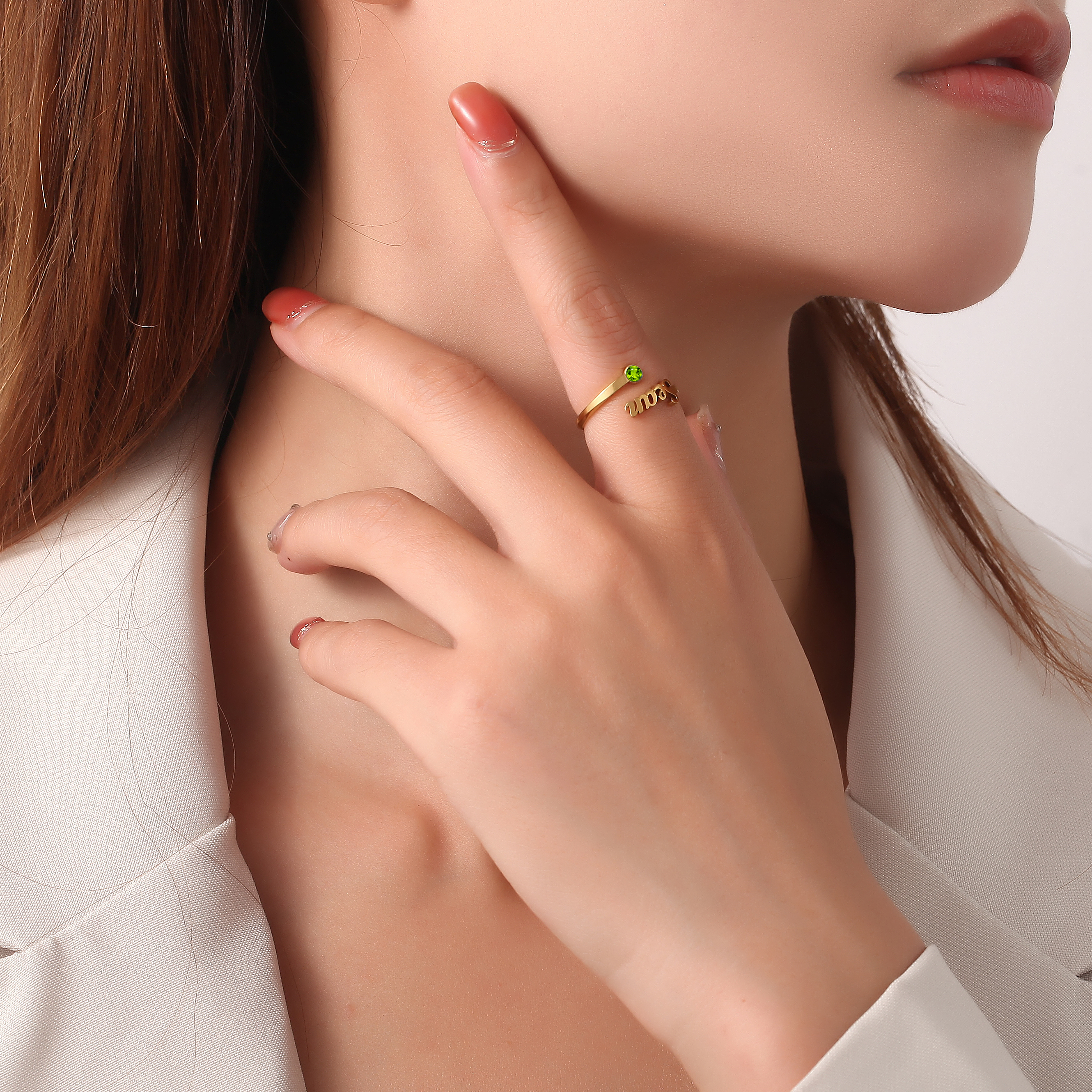 Custom Single Name Birthstone Ring with Open Design