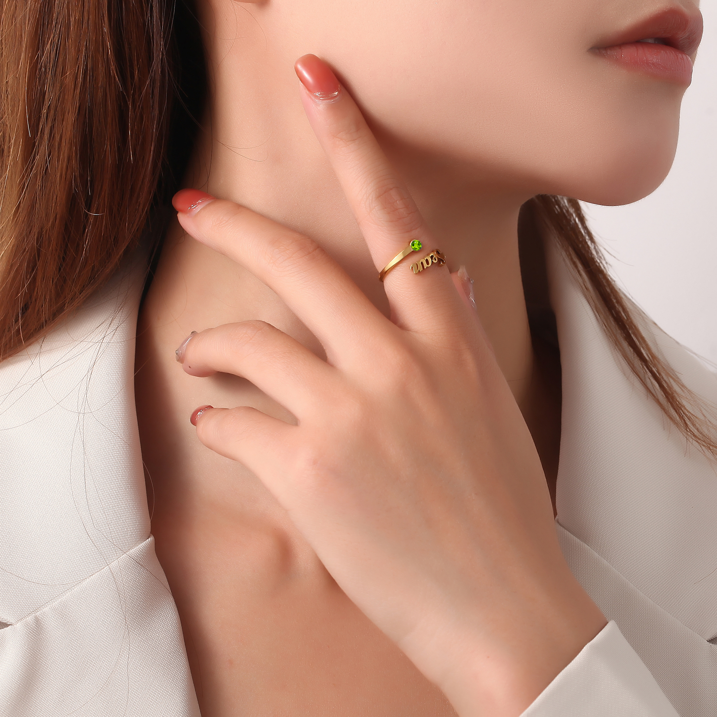 Custom Single Name Birthstone Ring with Open Design