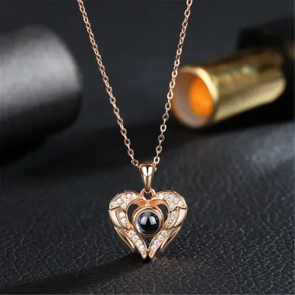 Rhinestone Heart Shape Custom Photo Projection Necklace