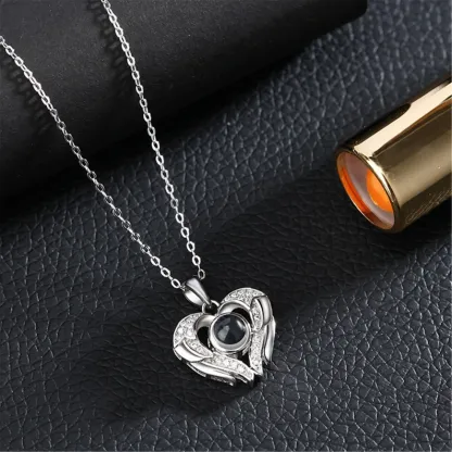 Rhinestone Heart Shape Custom Photo Projection Necklace
