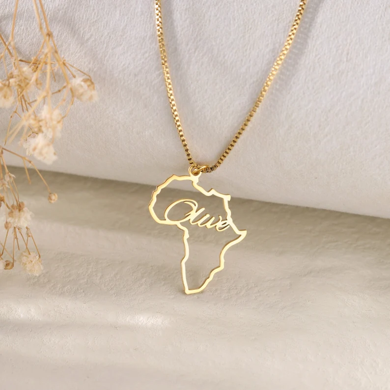 Personalized Name Map of Africa Necklace
