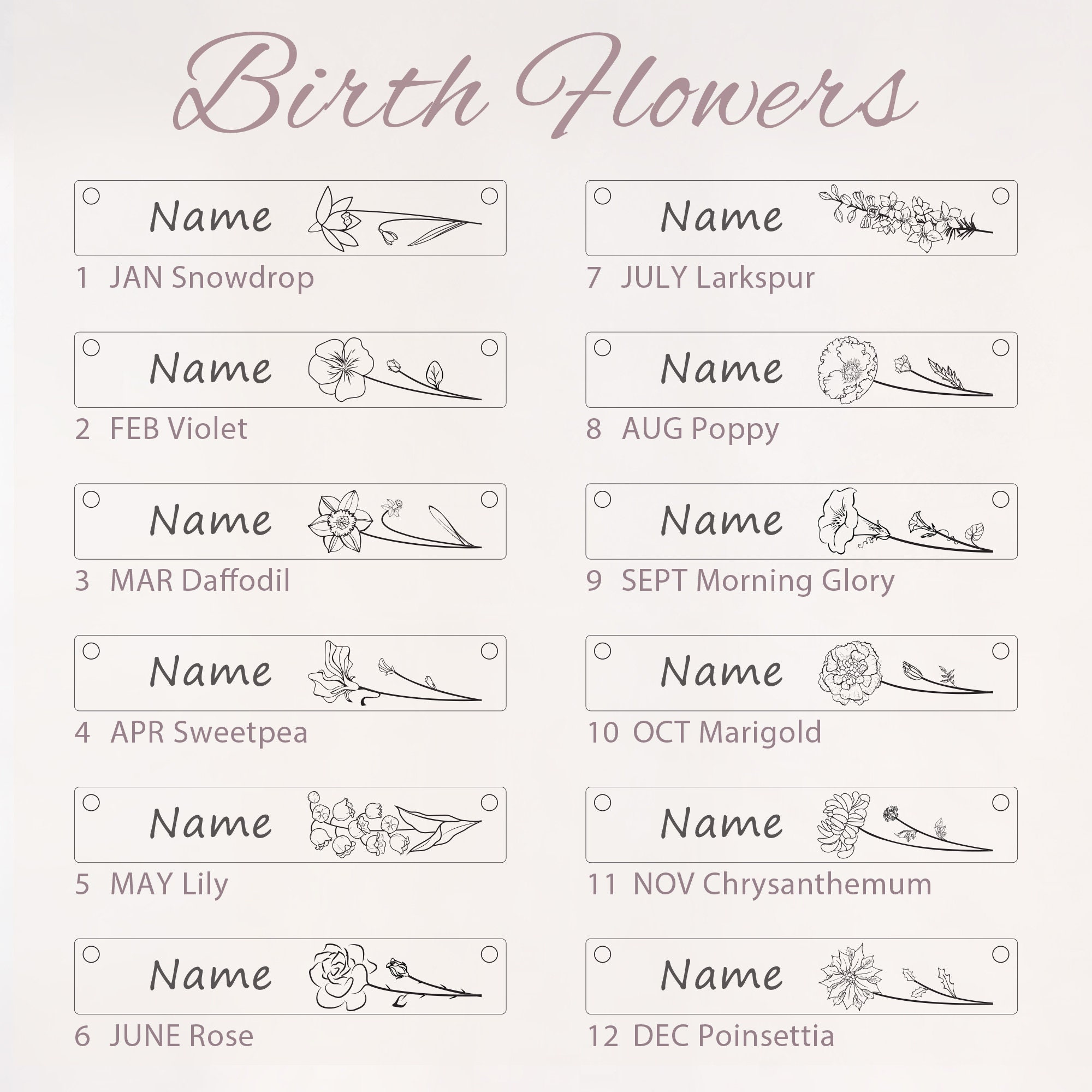 Engraved Birthflower Necklace with Birthstones