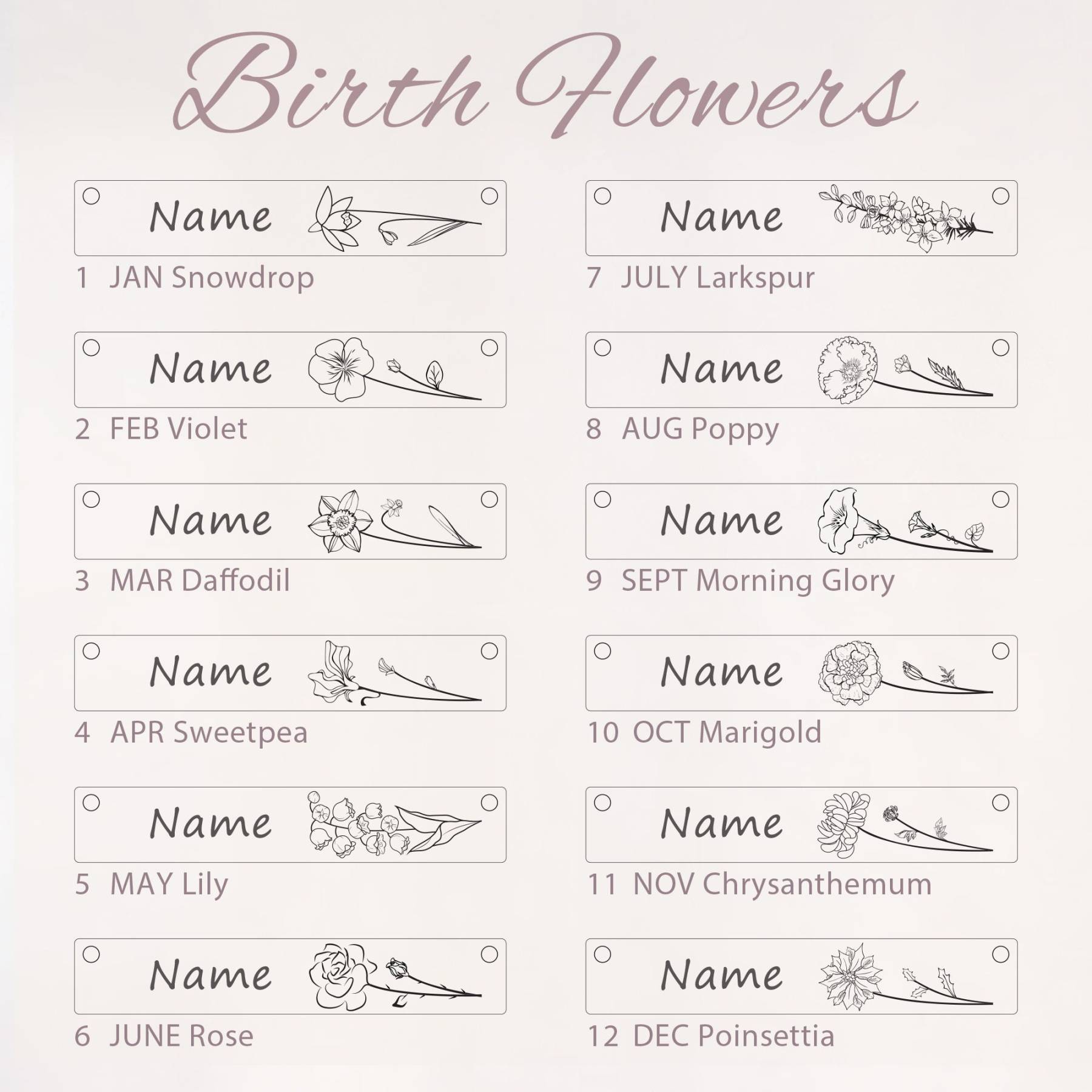 Engraved Birthflower Necklace with Birthstones