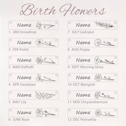 Engraved Birthflower Necklace with Birthstones