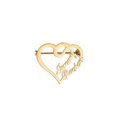 Customized Brooch With Double Names And Double Hearts