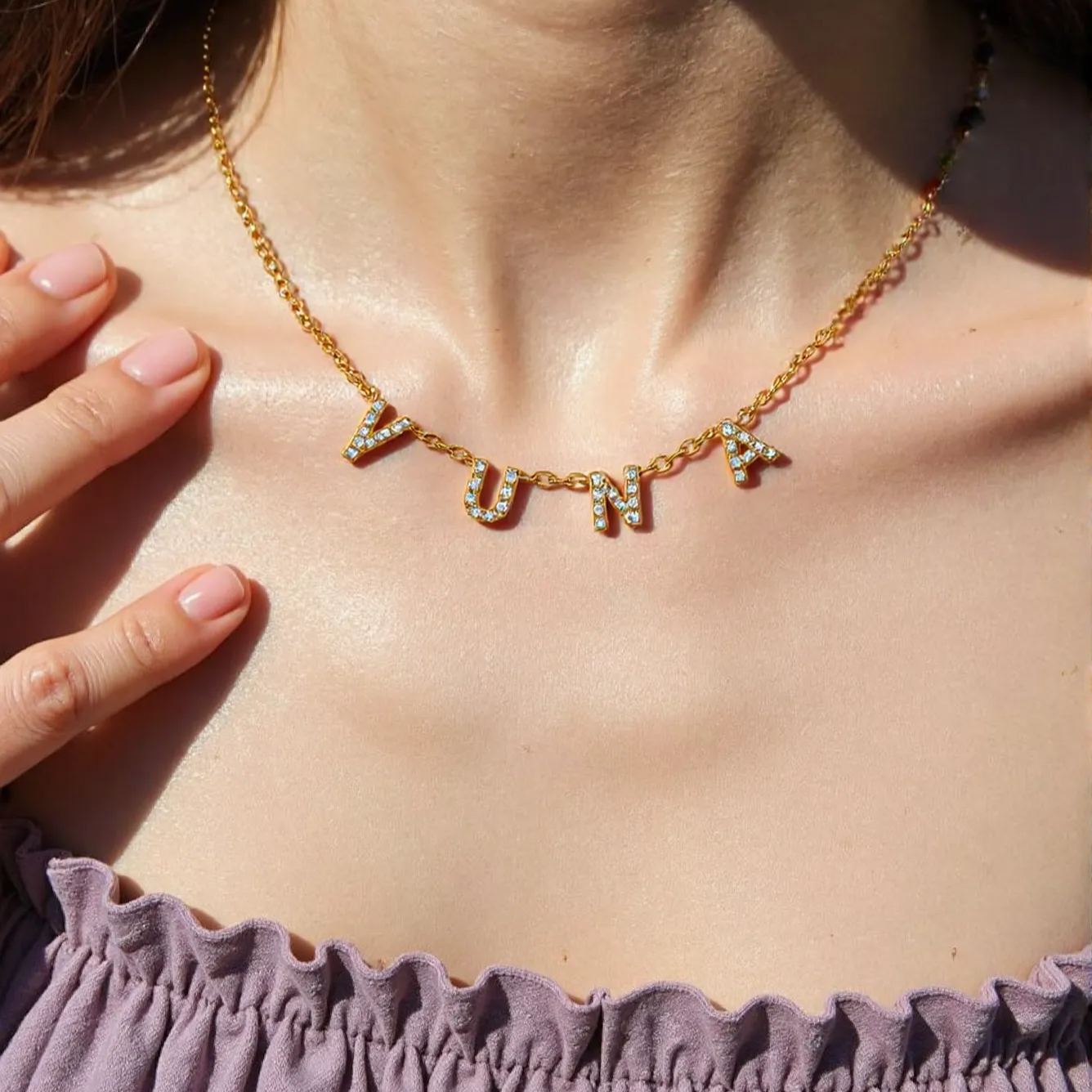 Custom Letter Necklace Inlaid with Rhinestones Shining Brilliantly