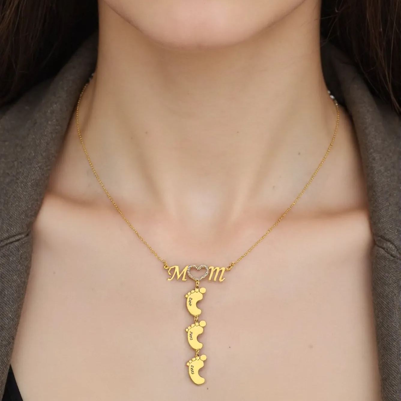 Custom Name Rhinestone Necklace For Mom And Baby