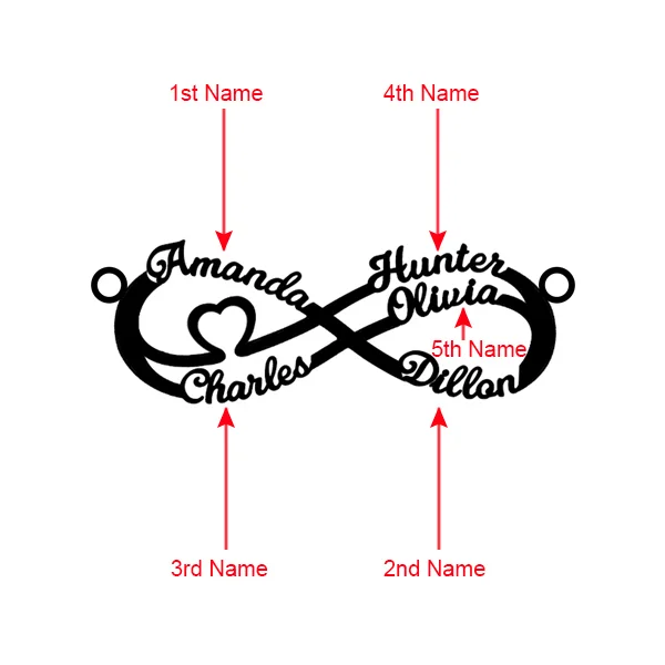 Custom 5 Names Infinity Symbol Necklace