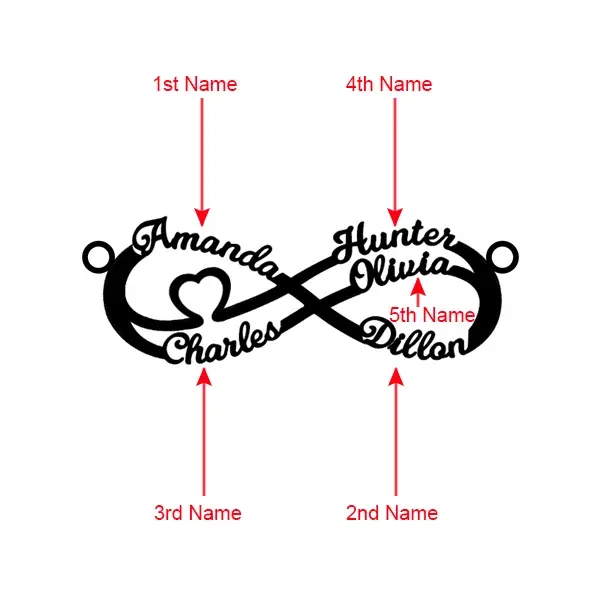 Custom 5 Names Infinity Symbol Necklace