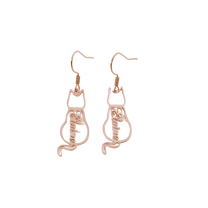 Custom Name  Earrings in Cute Cat Shape