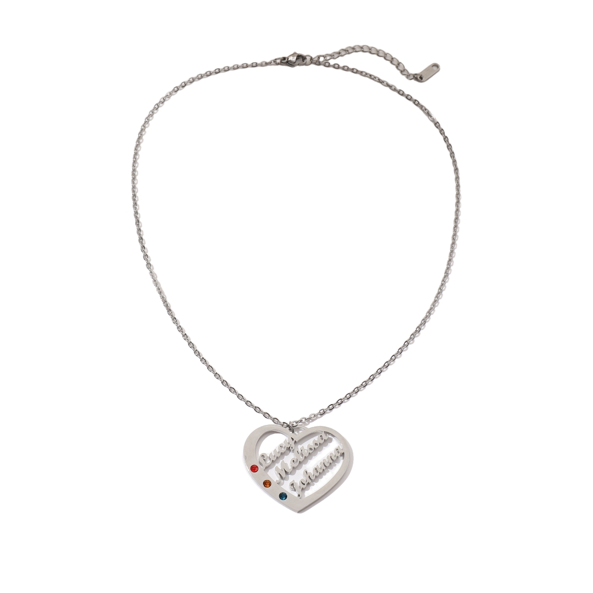 Custom Multiple Name  Birthstone Necklace in Heart Shape 