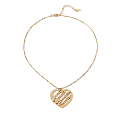 Custom Multiple Name  Birthstone Necklace in Heart Shape 