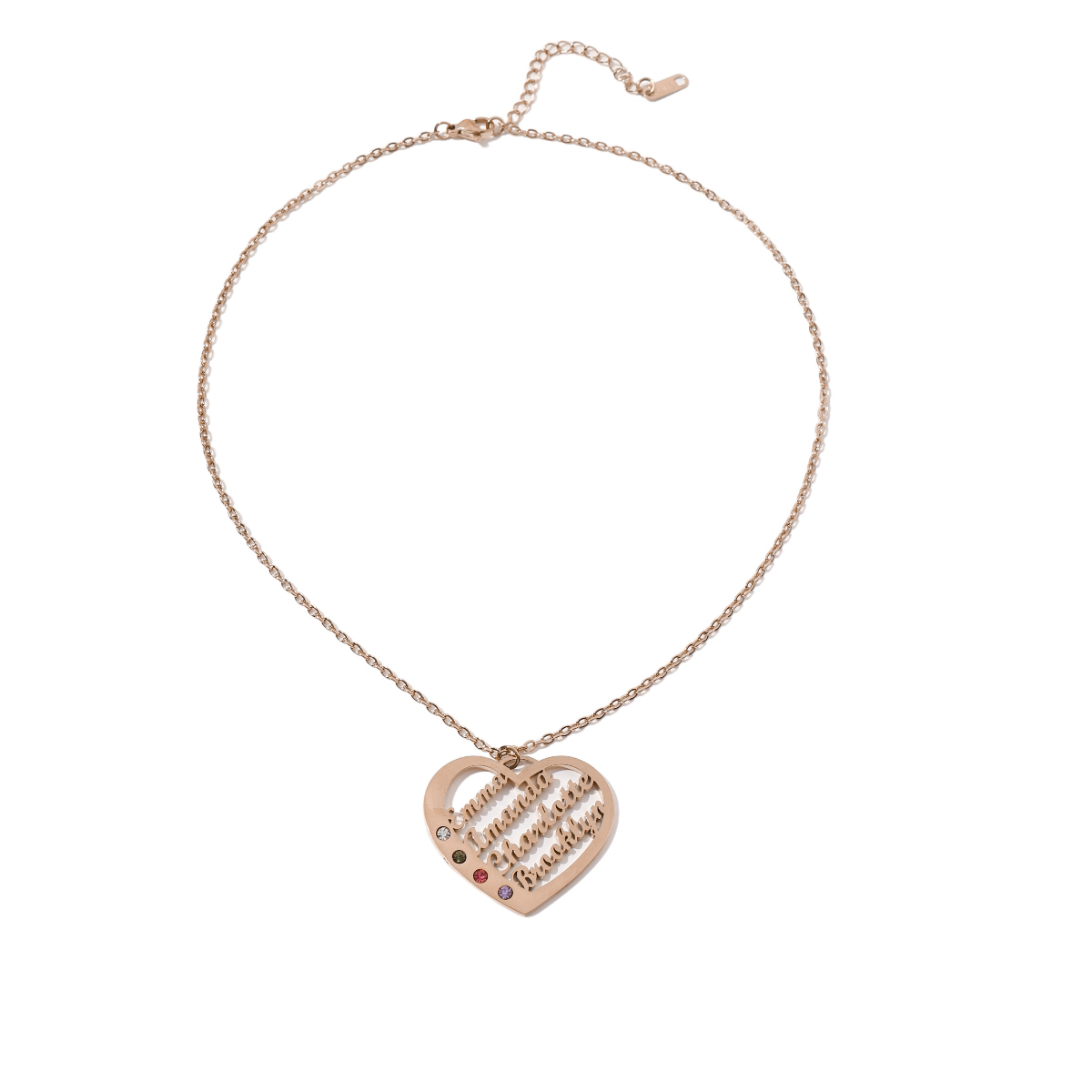 Custom Multiple Name  Birthstone Necklace in Heart Shape 