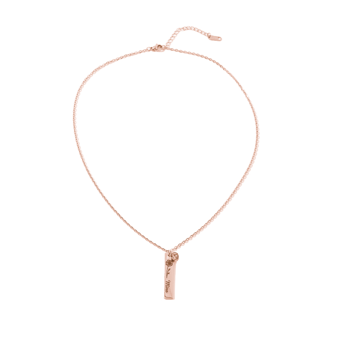 Custom Necklace with Long-shaped Bouquets of Birth Flowers Names and B