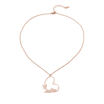 Custom Name Necklaces with Heart and Butterfly Designs