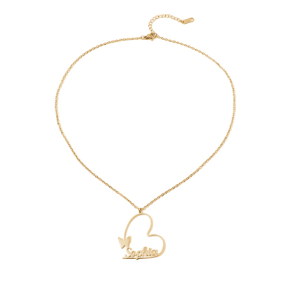 Custom Name Necklaces with Heart and Butterfly Designs